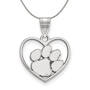 Sterling Silver Clemson U Heart Pendant Necklace - 24 Inch